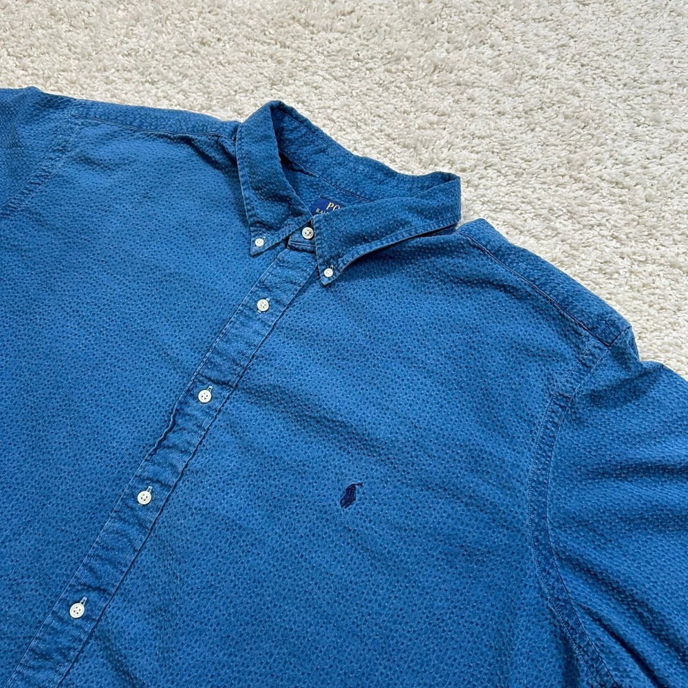 Polo Ralph Lauren Shirt 4XB Blue Seersucker Short Sleeve Button Down Big & Tall